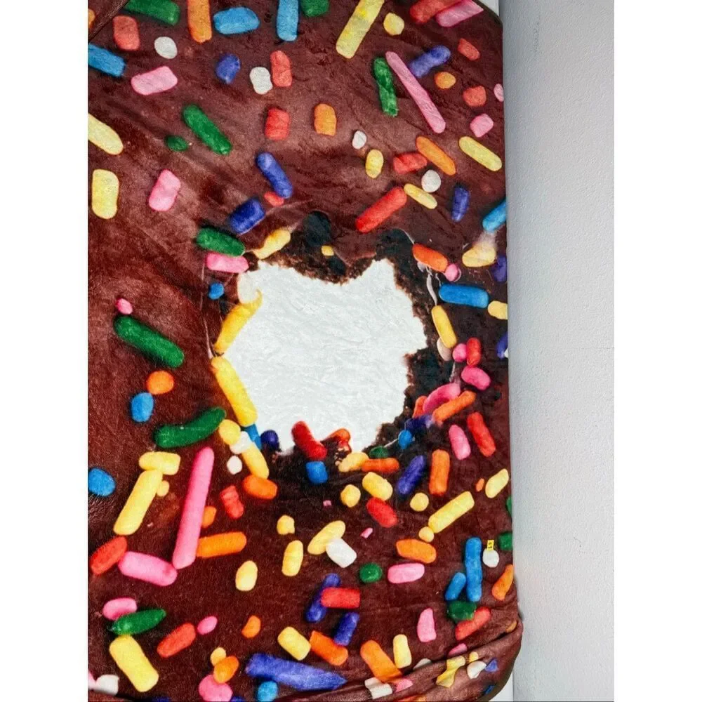 Novelty Giant Food Blanket Throw Round Coffee Glazed Donut 58” Diameter